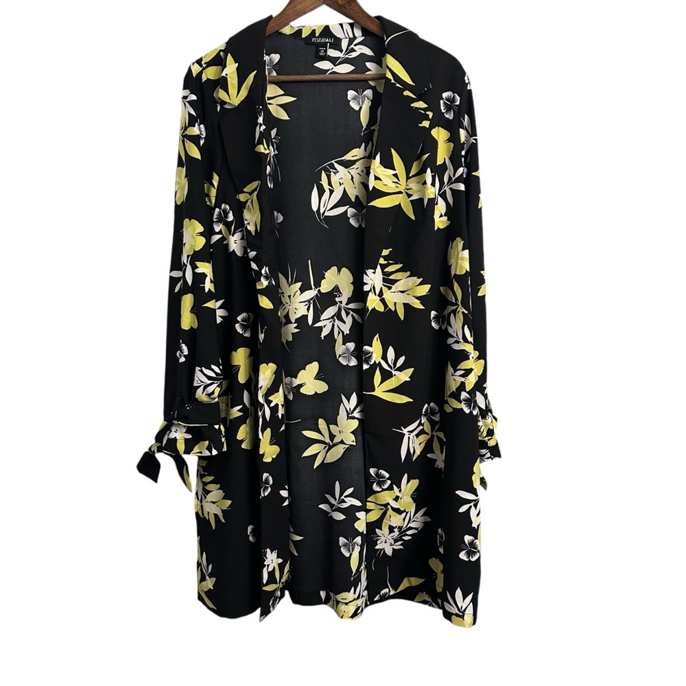 Roz & Ali Open Front Duster Kimono Robe Women’s Plus Size 2XL Floral Black
